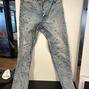 Floral Patterned Blue Jeans